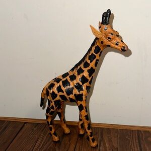 Handcrafted vintage Giraffe Figurine - Black and Brown leather covered